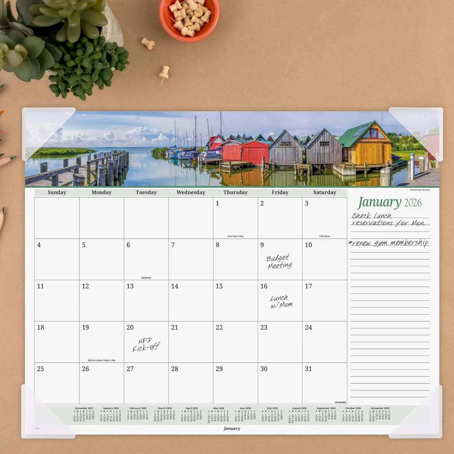 AT-A-GLANCE® 2026 Panoramic Seascape Monthly Desk Pad, Standard, 21 3/4" x 17"