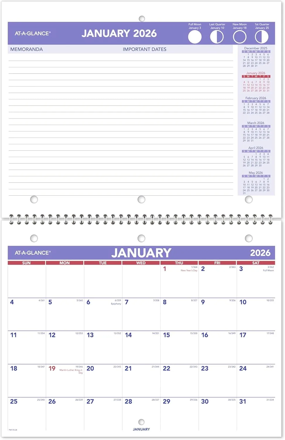 AT-A-GLANCE Wall Calendar, 8.5 x 11, Small, Monthly Unruled Blocks