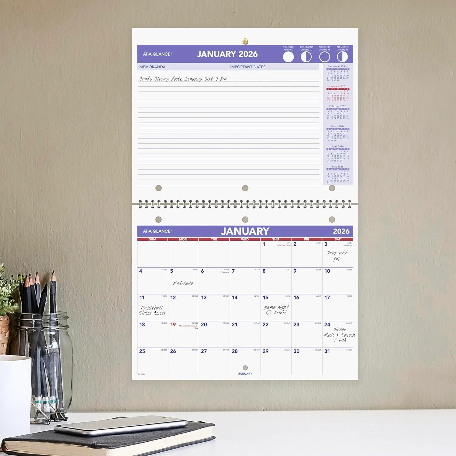 AT-A-GLANCE Wall Calendar, 8.5 x 11, Small, Monthly Unruled Blocks