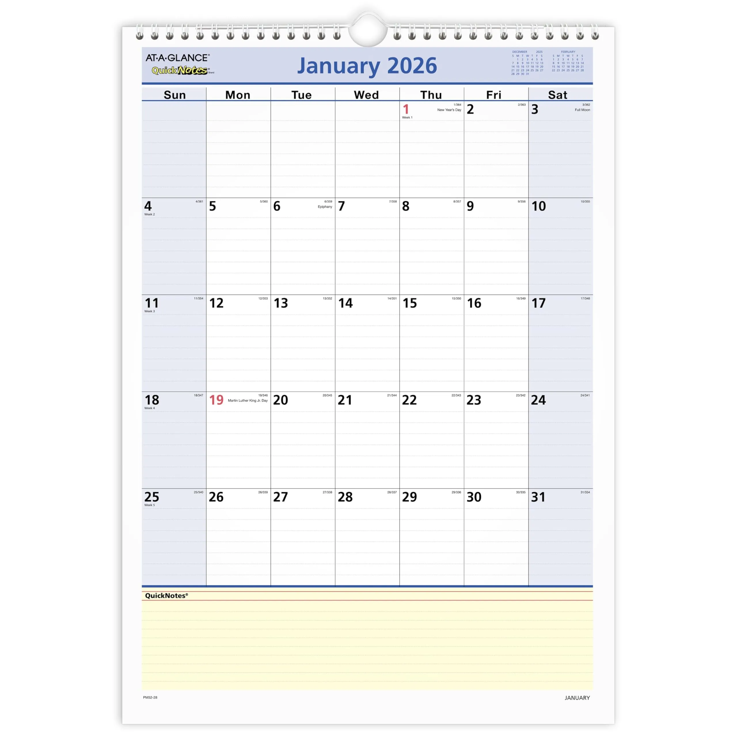AT-A-GLANCE 2026 Wall Calendar, 12 x 17, Medium, QuickNotes (PM522826)