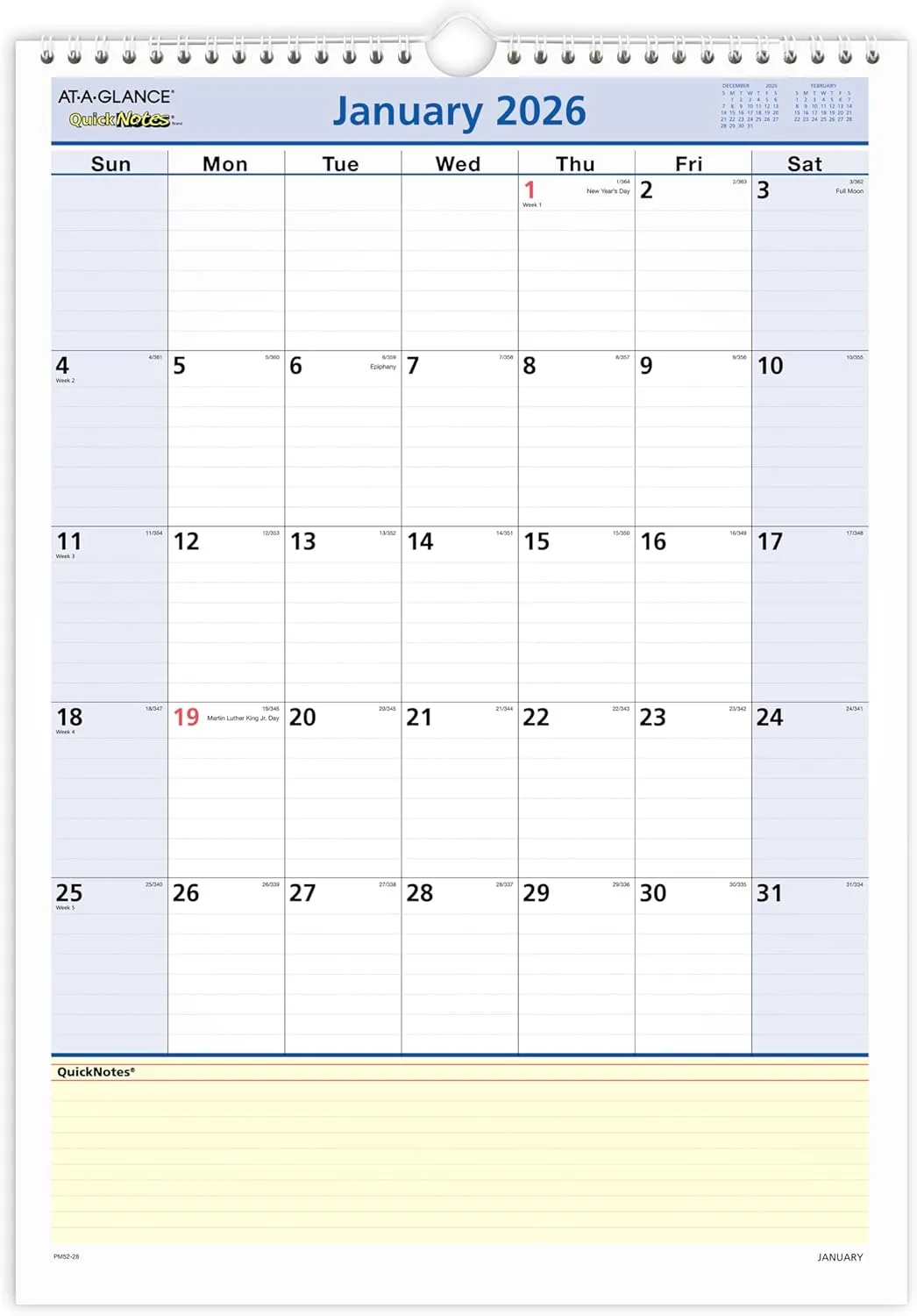 AT-A-GLANCE 2026 Wall Calendar, 12 x 17, Medium, QuickNotes (PM522826)