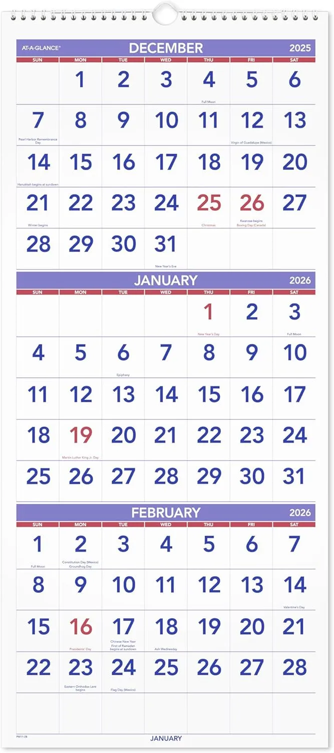 AT-A-GLANCE Three-Month Reference Wall Calendar