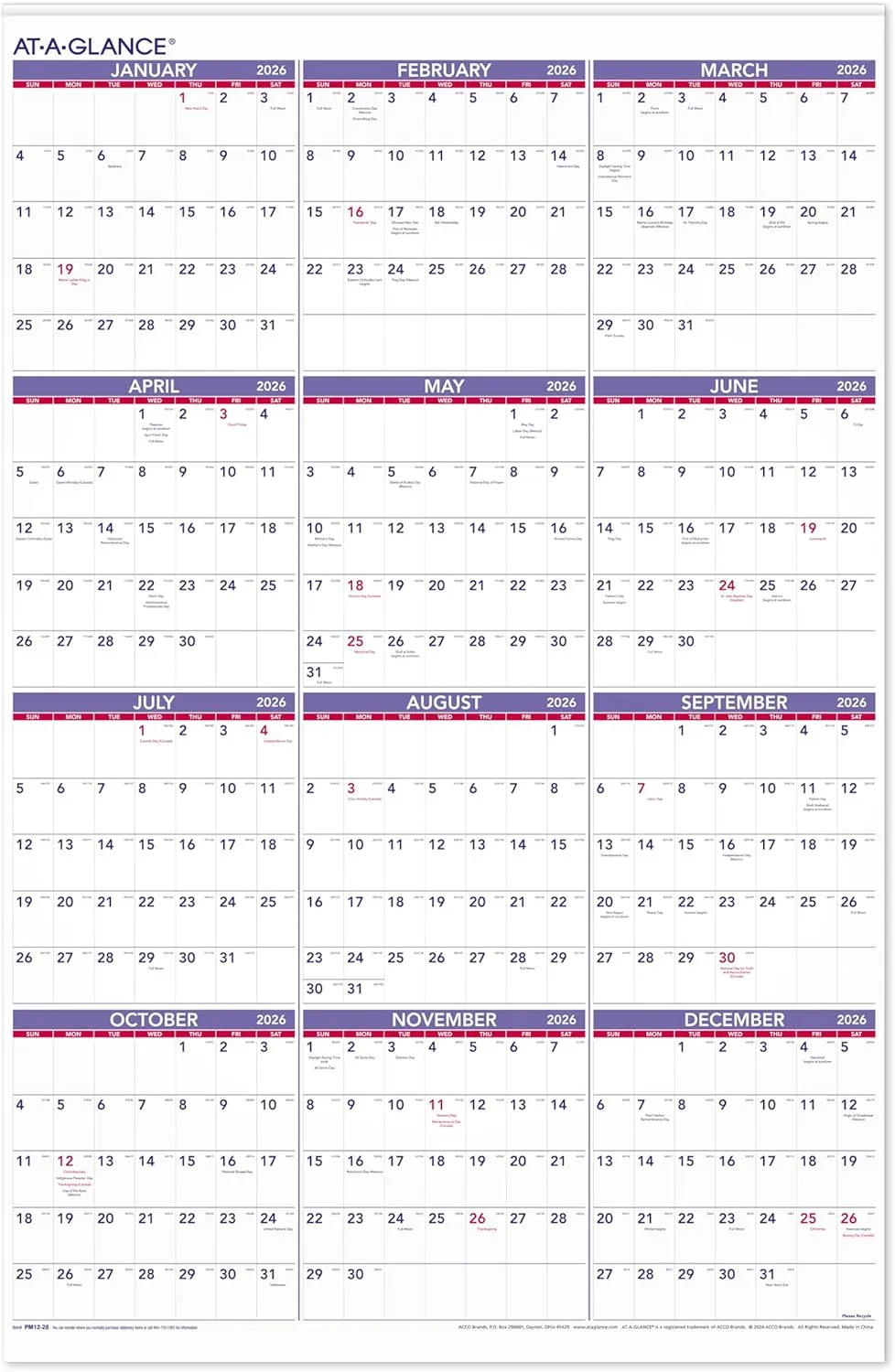 AT-A-GLANCE Yearly Wall Calendar, Extra Large, 24" x 36"
