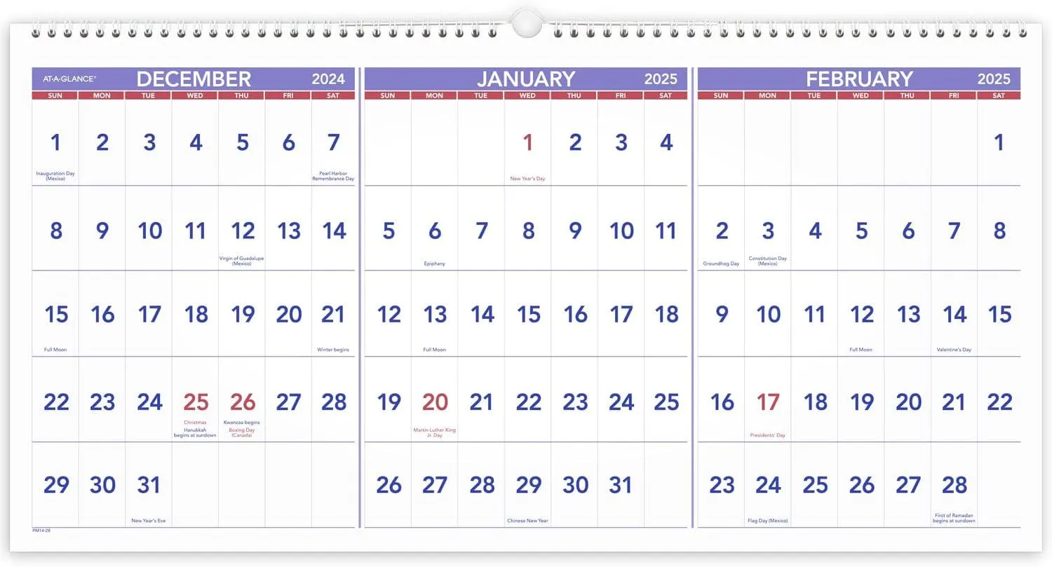 AT-A-GLANCE Three-Month Reference Wall Calendar