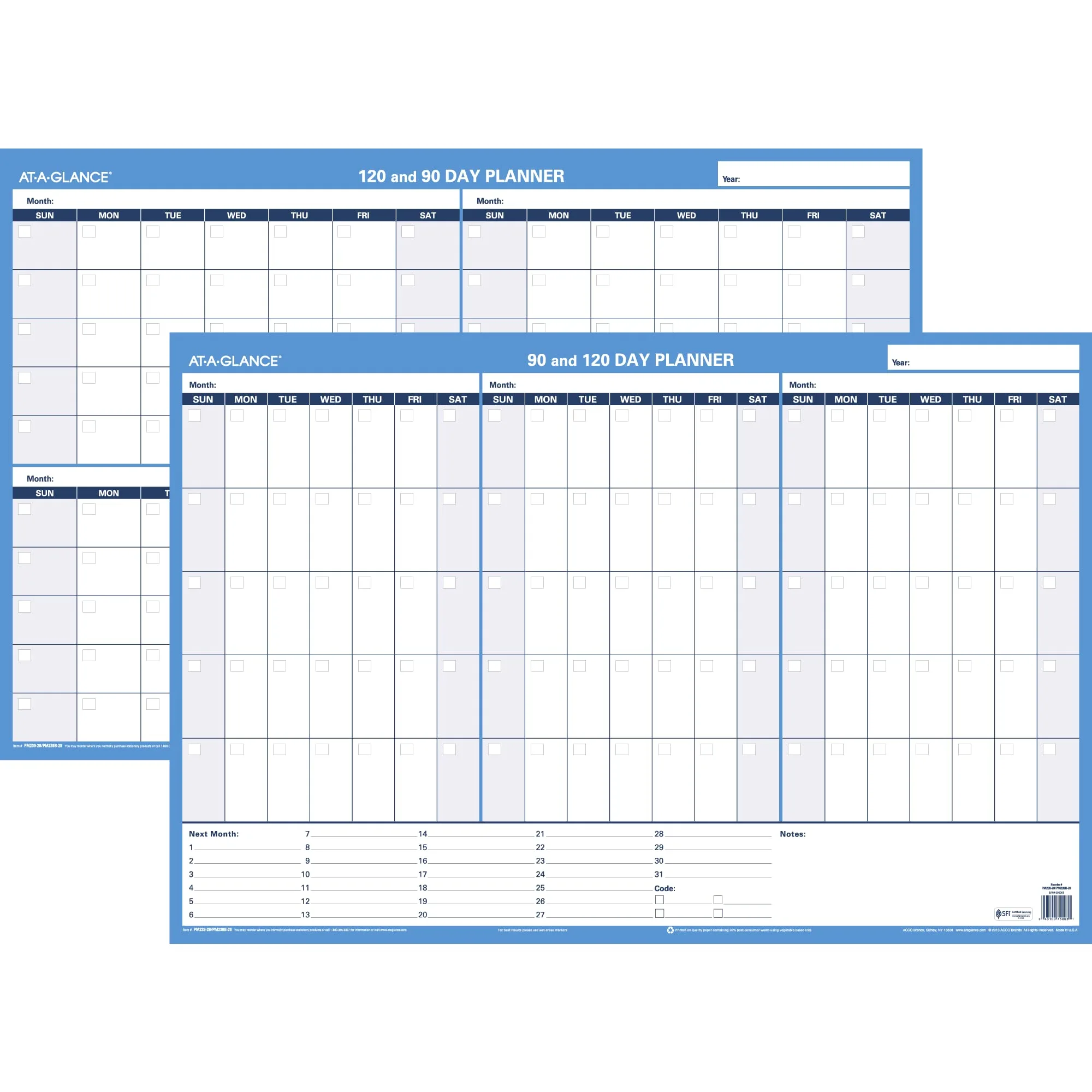 AT-A-GLANCE PM23928 90/120-Day Undated Horizontal Erasable Wall Planner, 36 x 24, White/Blue