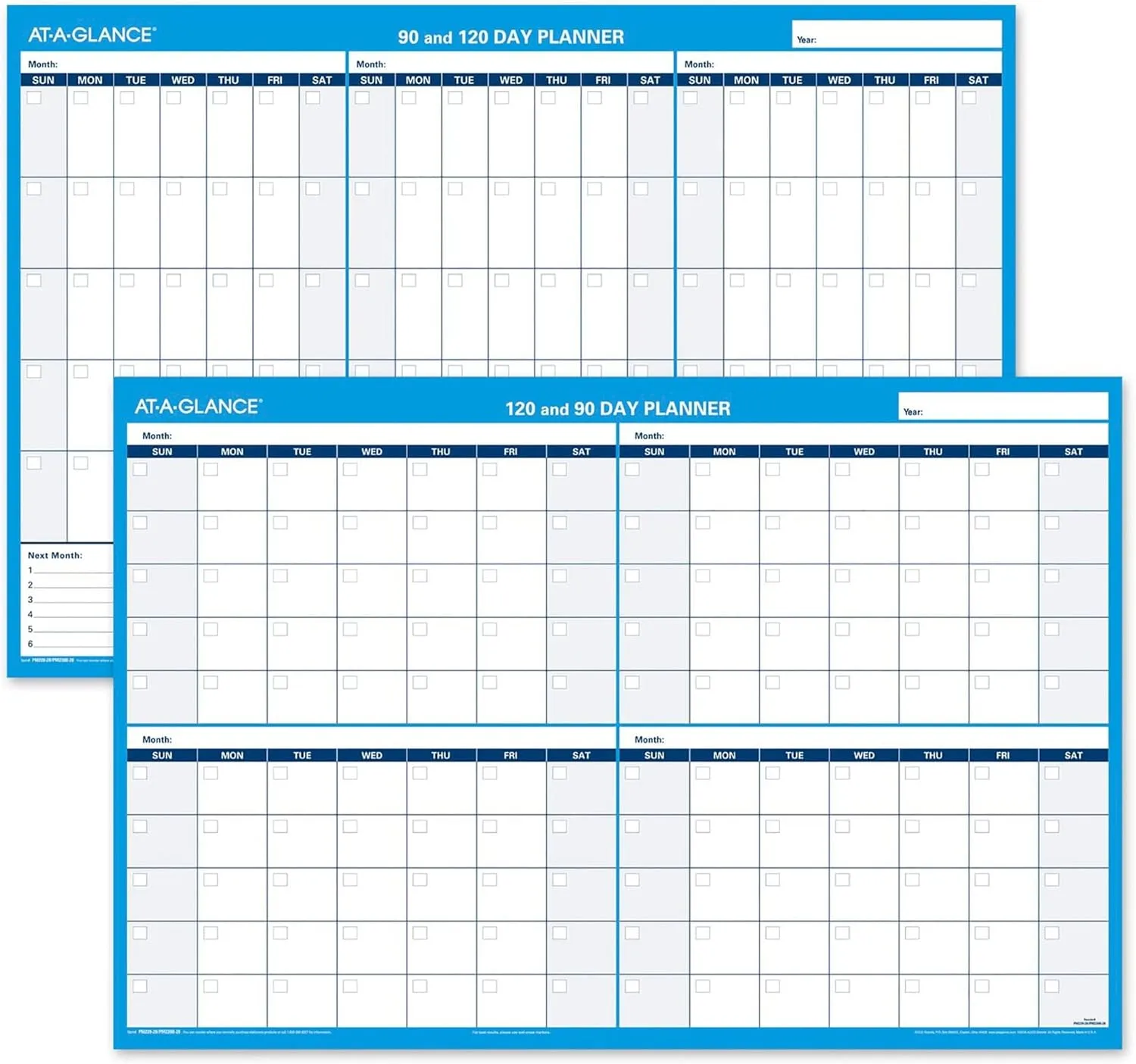 AT-A-GLANCE PM23928 90/120-Day Undated Horizontal Erasable Wall Planner, 36 x 24, White/Blue