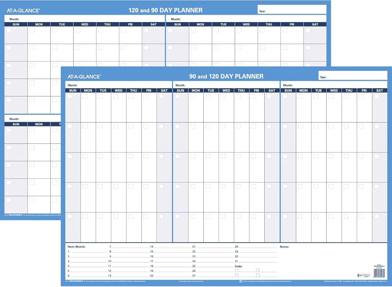 AT-A-GLANCE PM23928 90/120-Day Undated Horizontal Erasable Wall Planner, 36 x 24, White/Blue