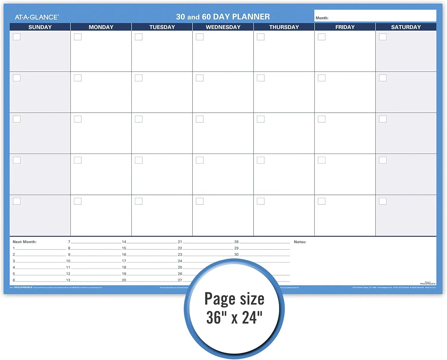 AT-A-GLANCE Undated Erasable Wall Planner, 30/60-Day, 36 x 24