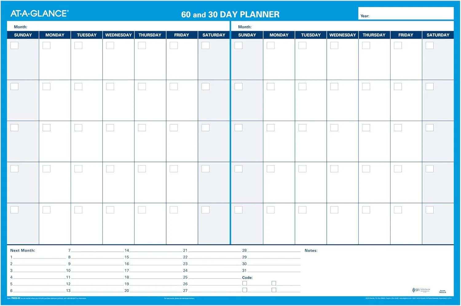 AT-A-GLANCE Undated Erasable Wall Planner, 30/60-Day, 36 x 24