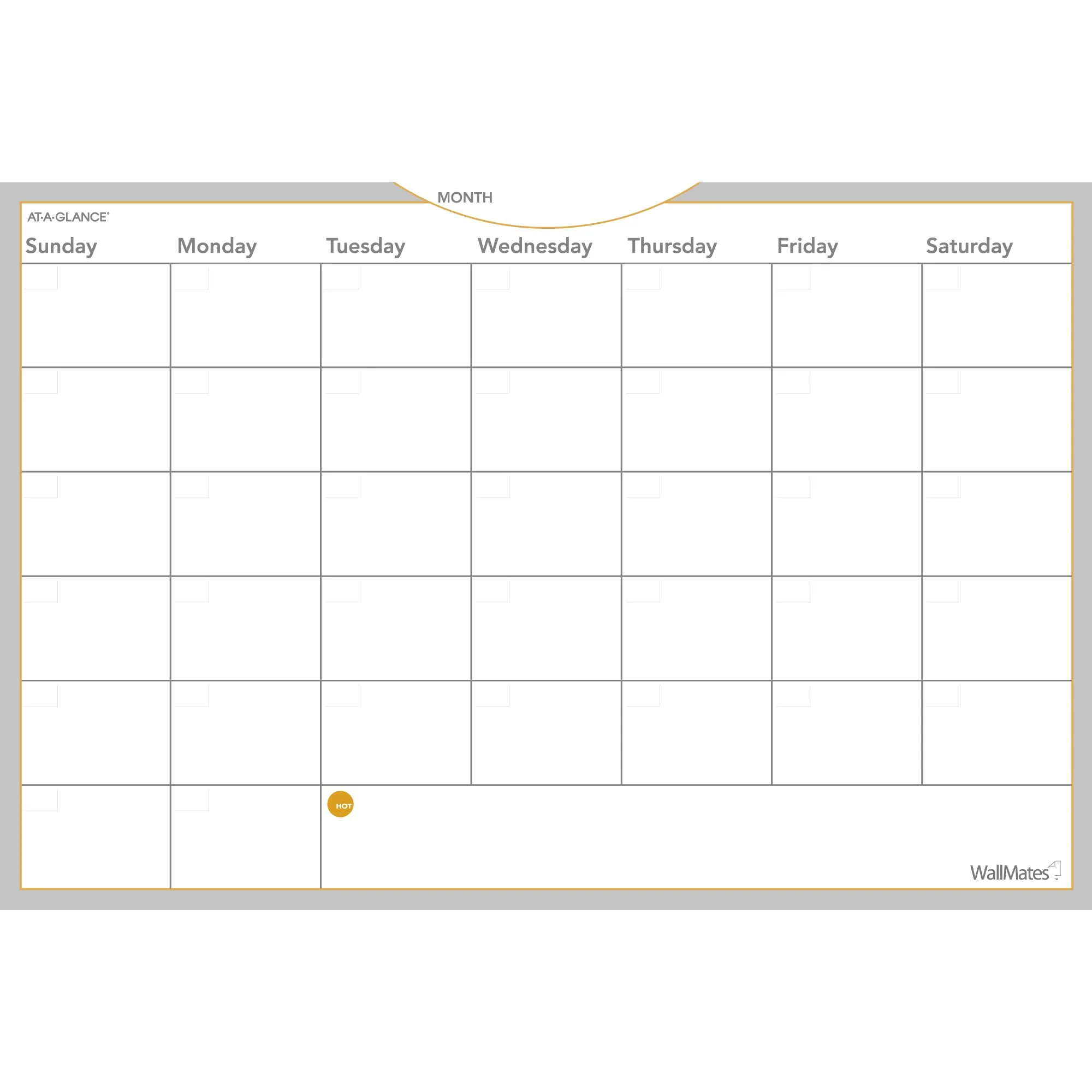 AT-A-GLANCE AW602028 WallMates Self-Adhesive Dry Erase Monthly Planning Surface, 36 x 24, Gray/White/Orange
