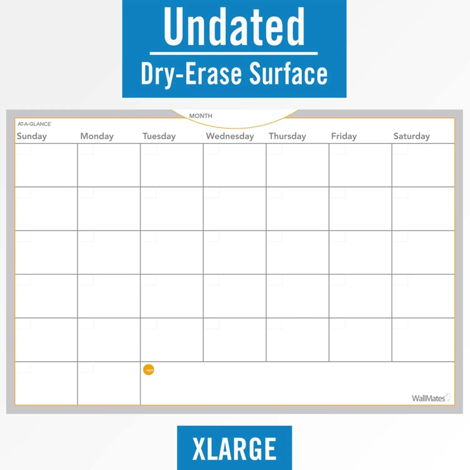 AT-A-GLANCE AW602028 WallMates Self-Adhesive Dry Erase Monthly Planning Surface, 36 x 24, Gray/White/Orange
