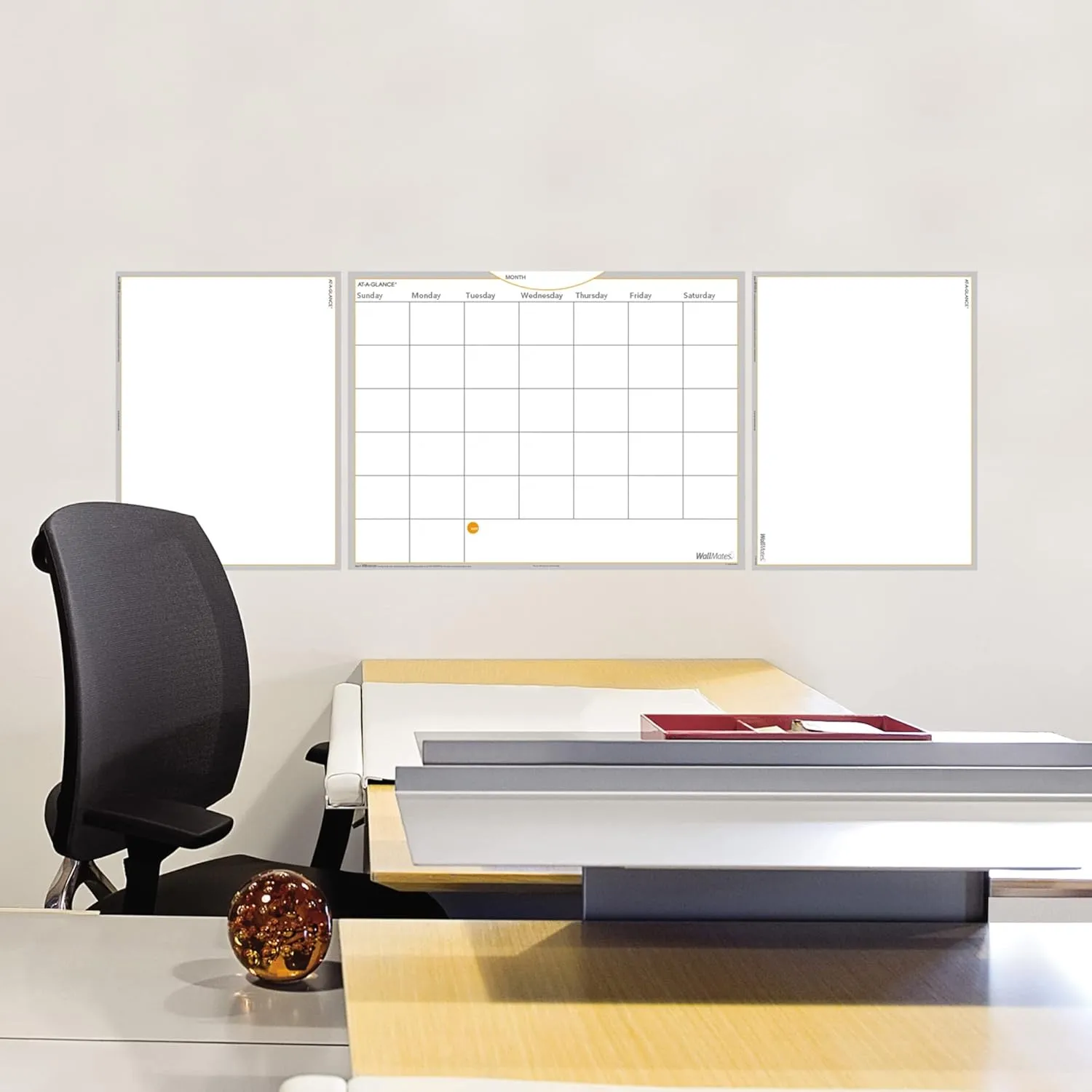 AT-A-GLANCE AW602028 WallMates Self-Adhesive Dry Erase Monthly Planning Surface, 36 x 24, Gray/White/Orange