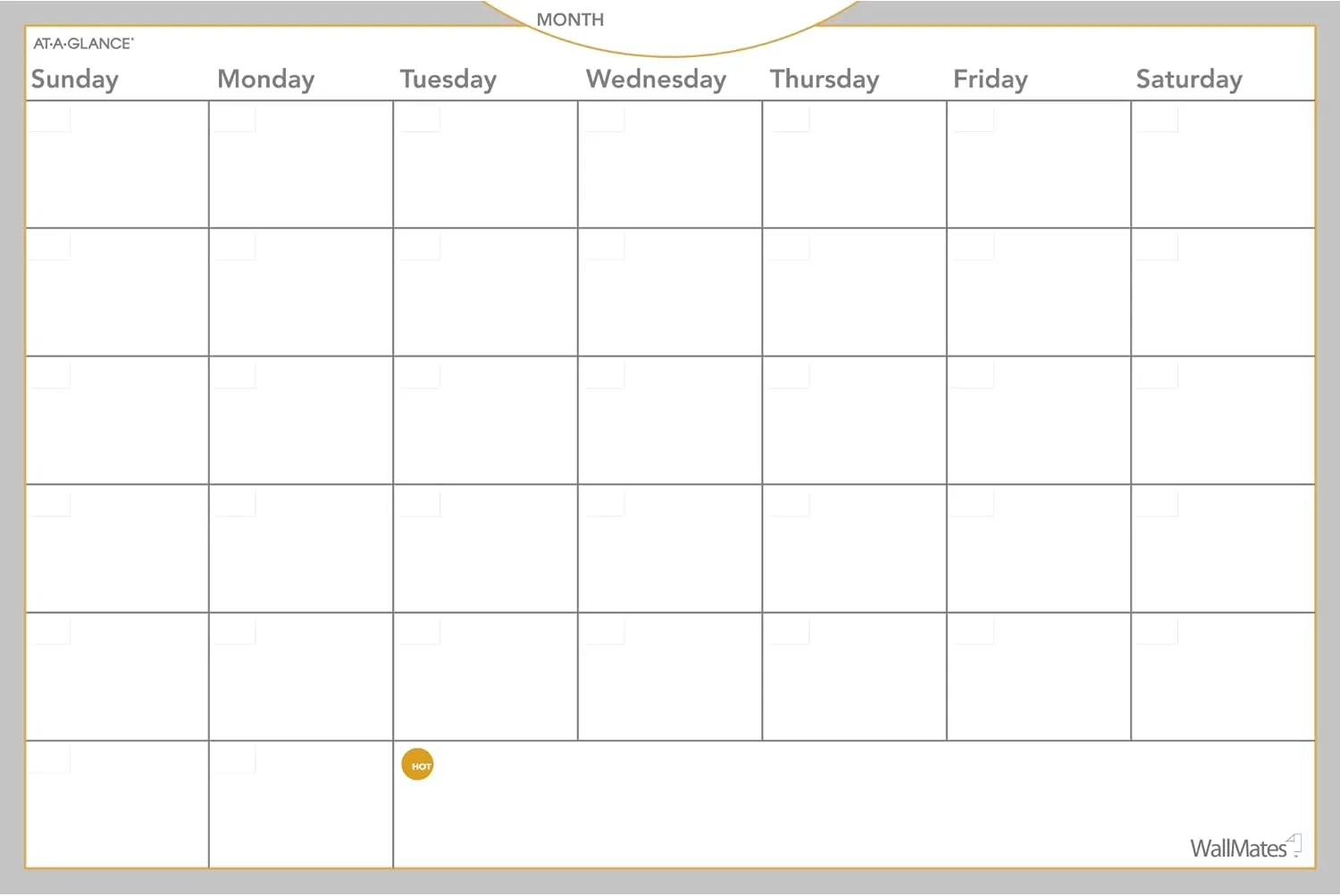 AT-A-GLANCE AW602028 WallMates Self-Adhesive Dry Erase Monthly Planning Surface, 36 x 24, Gray/White/Orange