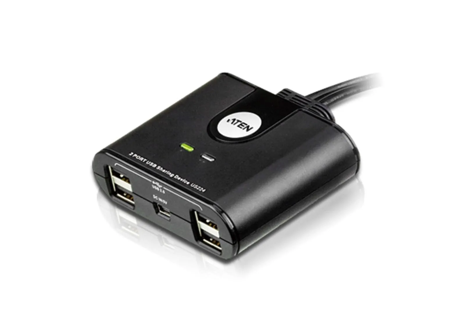 ATEN US224 2 x 4 USB 2.0 Peripheral Sharing USB Switch 2 Computers Share 4 Devices Simple Remote Port Selector Included Supports Optional USB Power Adapter - Windows Mac Linux