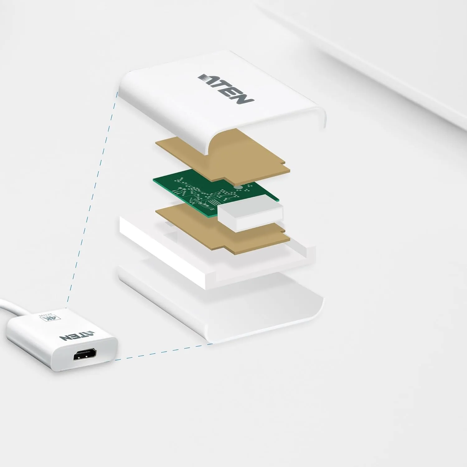 ATEN VC986 DisplayPort to HDMI Adapter 4K Active White Audio Eyefinity Multi Screen Support 1920 x 1200 60Hz