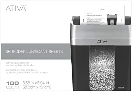 Ativa™ Shredder Lubricant Sheets, Pack Of 100 Sheets