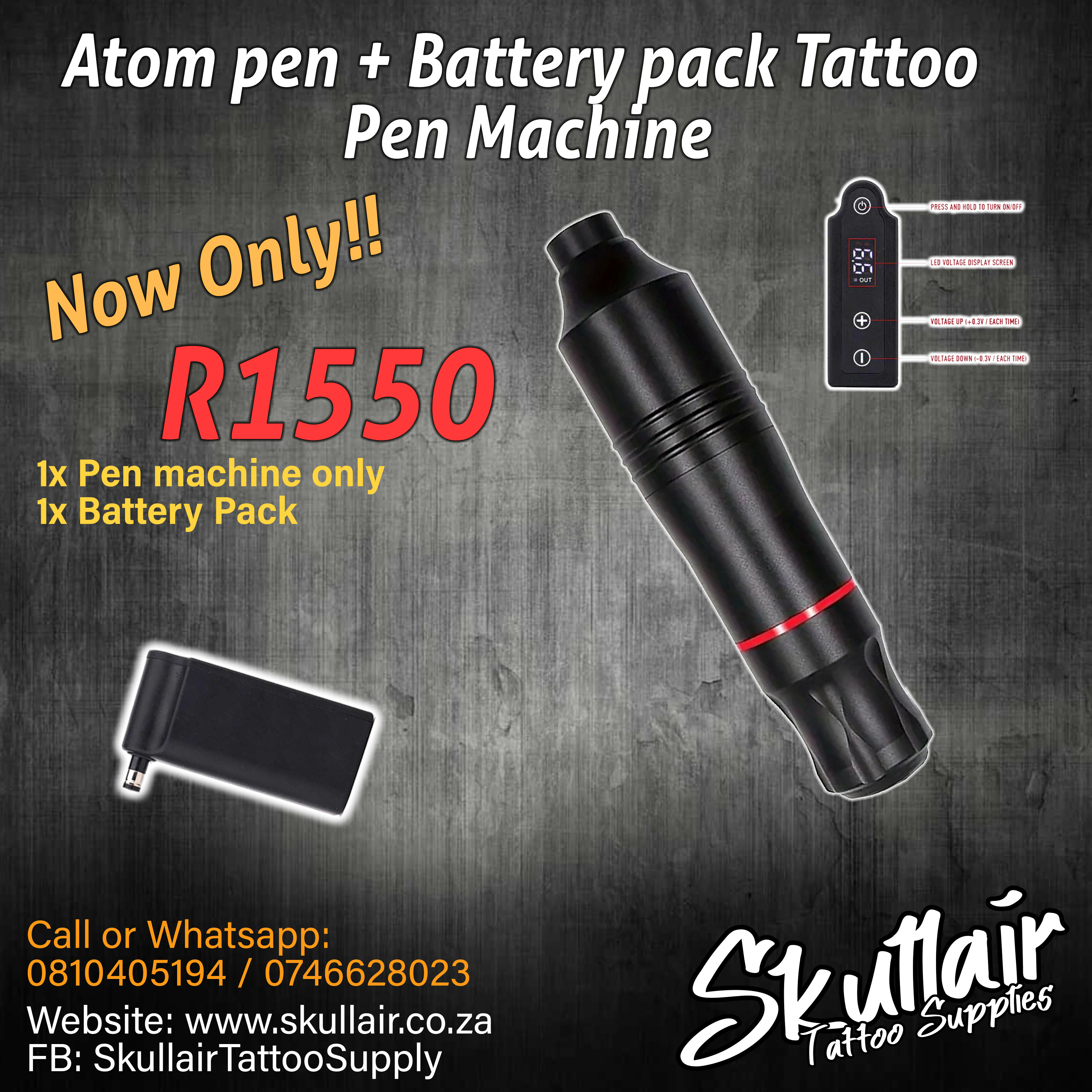 Rotary Atom Style Pen Tattoo machine + Battery pack