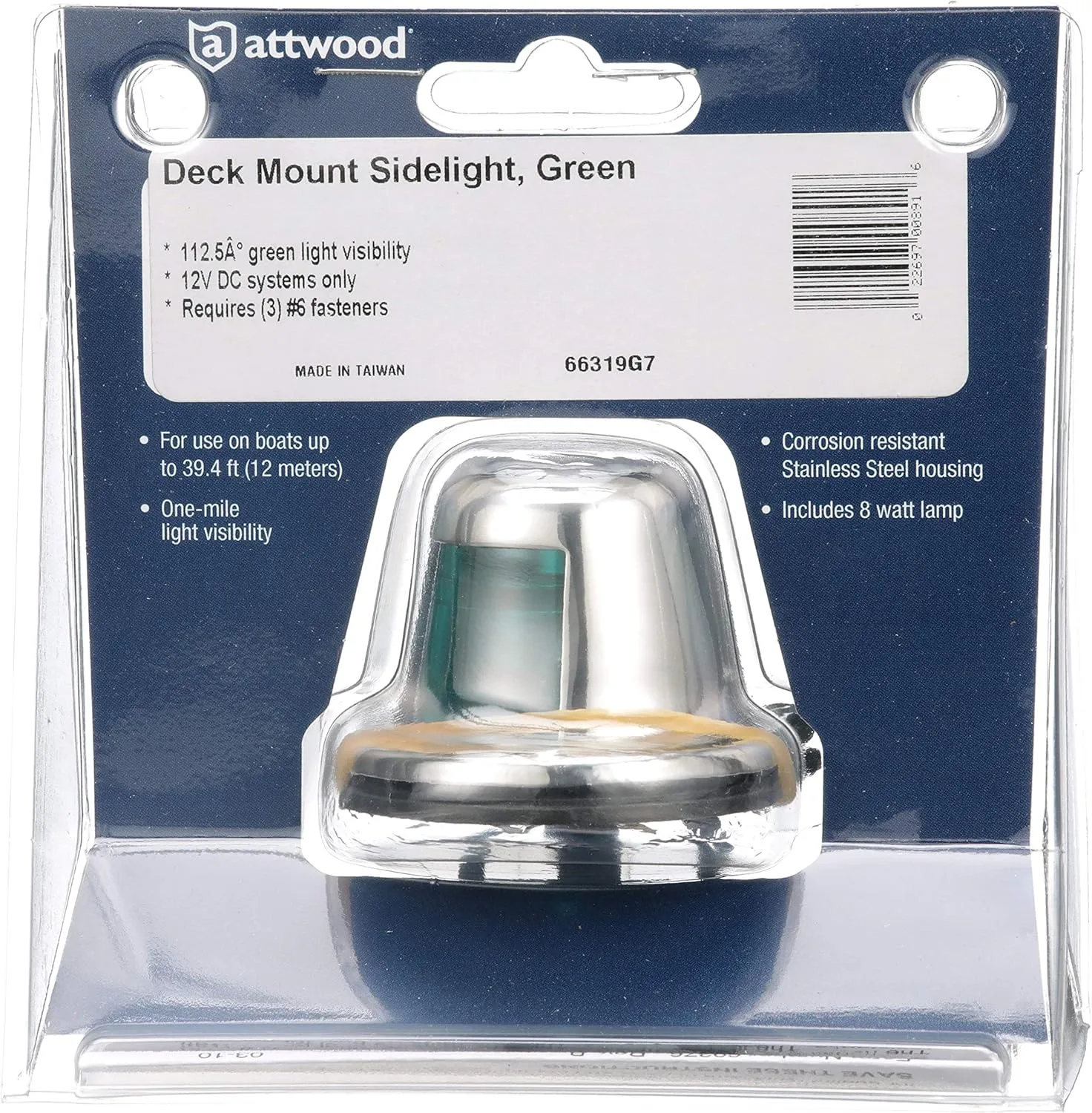 ATTWOOD 1-Mile Deck Mount Sidelight - 12V - Stainless Steel Housing