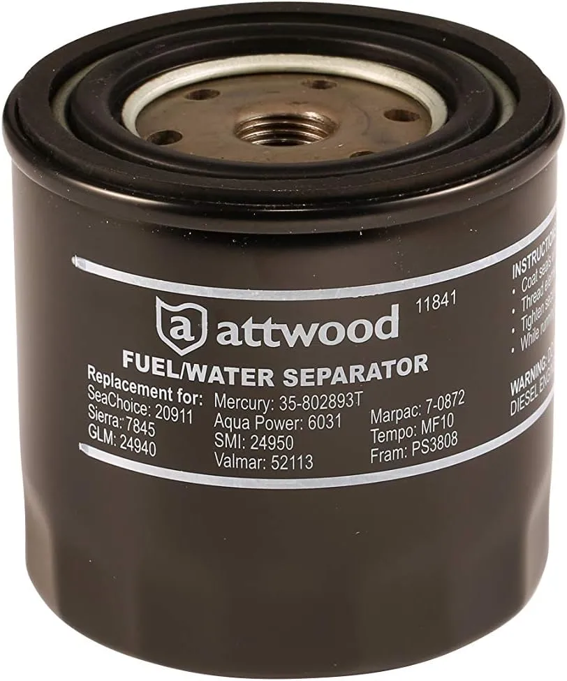 Attwood 11841-4 Universal 10-Micron Fuel/Water Separator Filter with Double Gasket, Unspecified