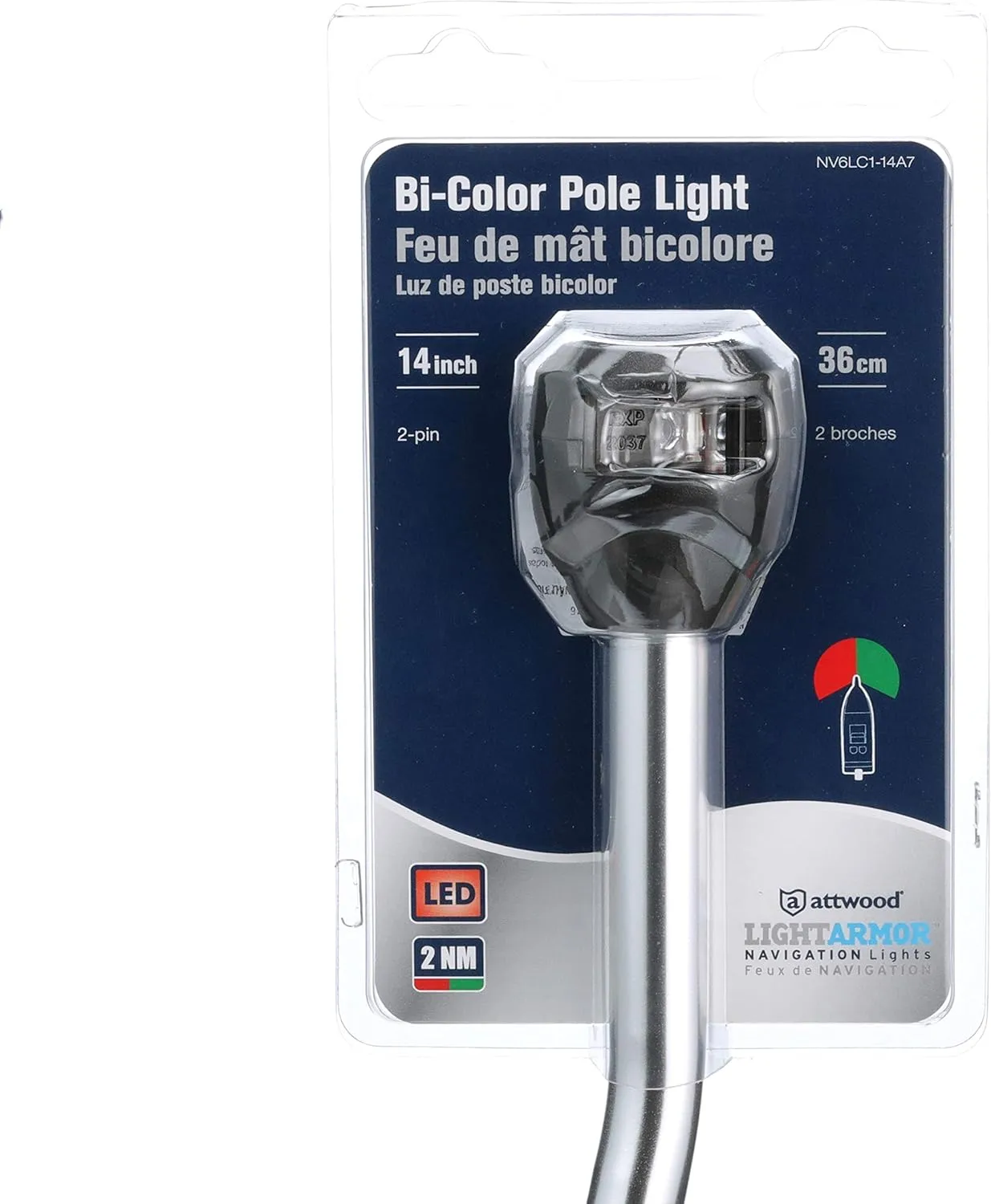 Attwood NV6LC1-14A7 Bi-Color LED Plug-in Pole Navigation Bow Light, 14-Inch