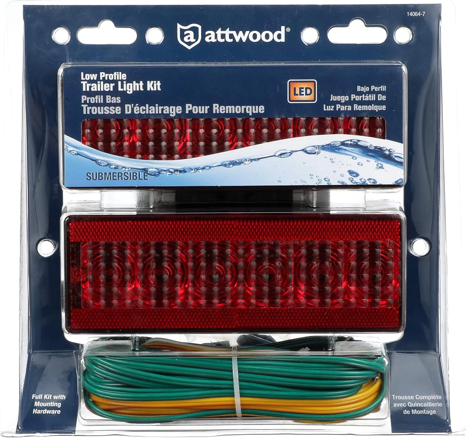 Attwood 14064-7 LED Low-Profile Trailer Light Kit — 2 Stop/Tail/Turn Submersible LED Lights, License Plate Bracket