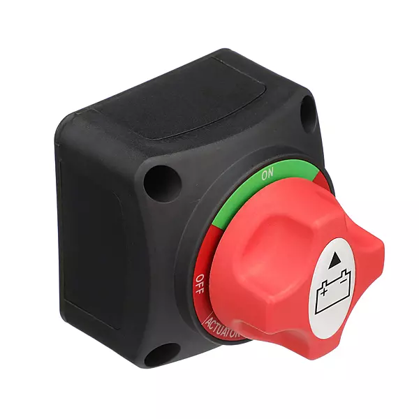 Attwood 14233-7 Battery Switch — On/Off Power Switch for Single Battery, Removable Control Knob, 12- to 50-Volt DC ,Red/Black