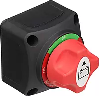 Attwood 14233-7 Battery Switch — On/Off Power Switch for Single Battery, Removable Control Knob, 12- to 50-Volt DC ,Red/Black