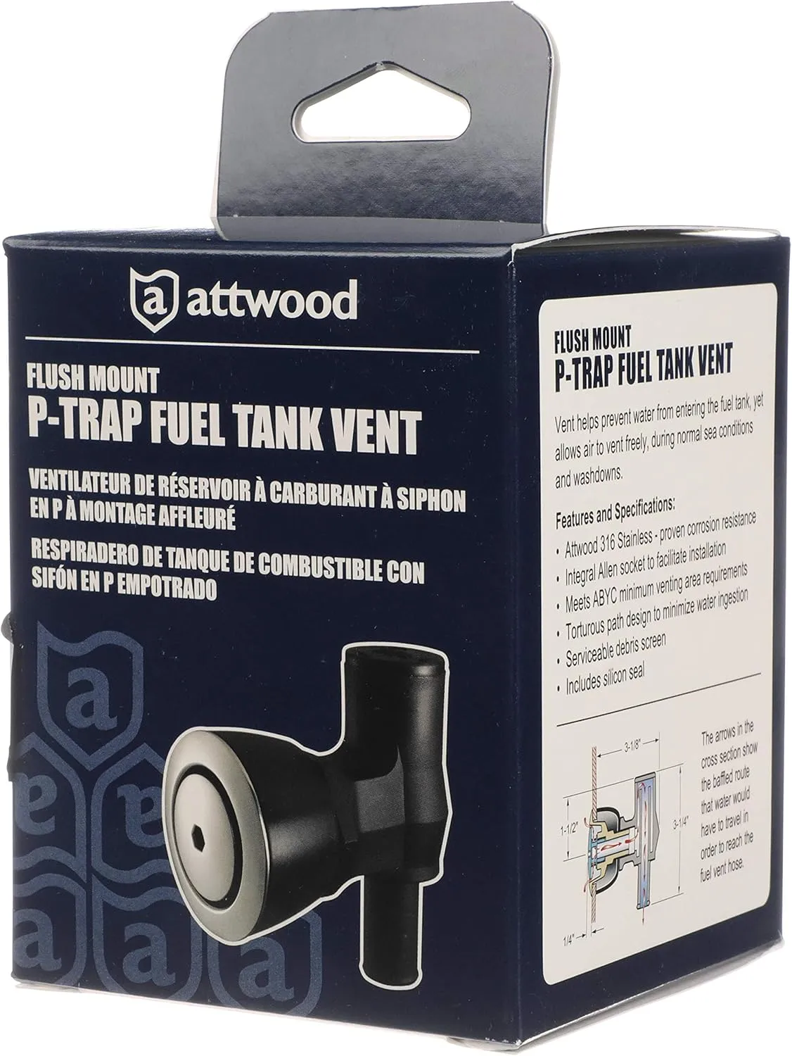 ATTWOOD 90° P-Trap Fuel Tank Vent - 5/8-inch I.D. Hose
