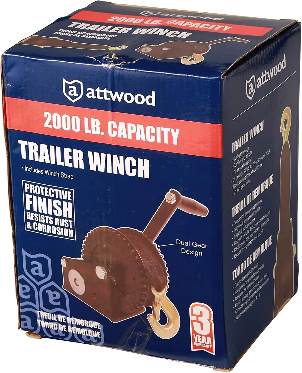ATTWOOD Manual Boat Trailer Winch with 2" x 20' Nylon Strap