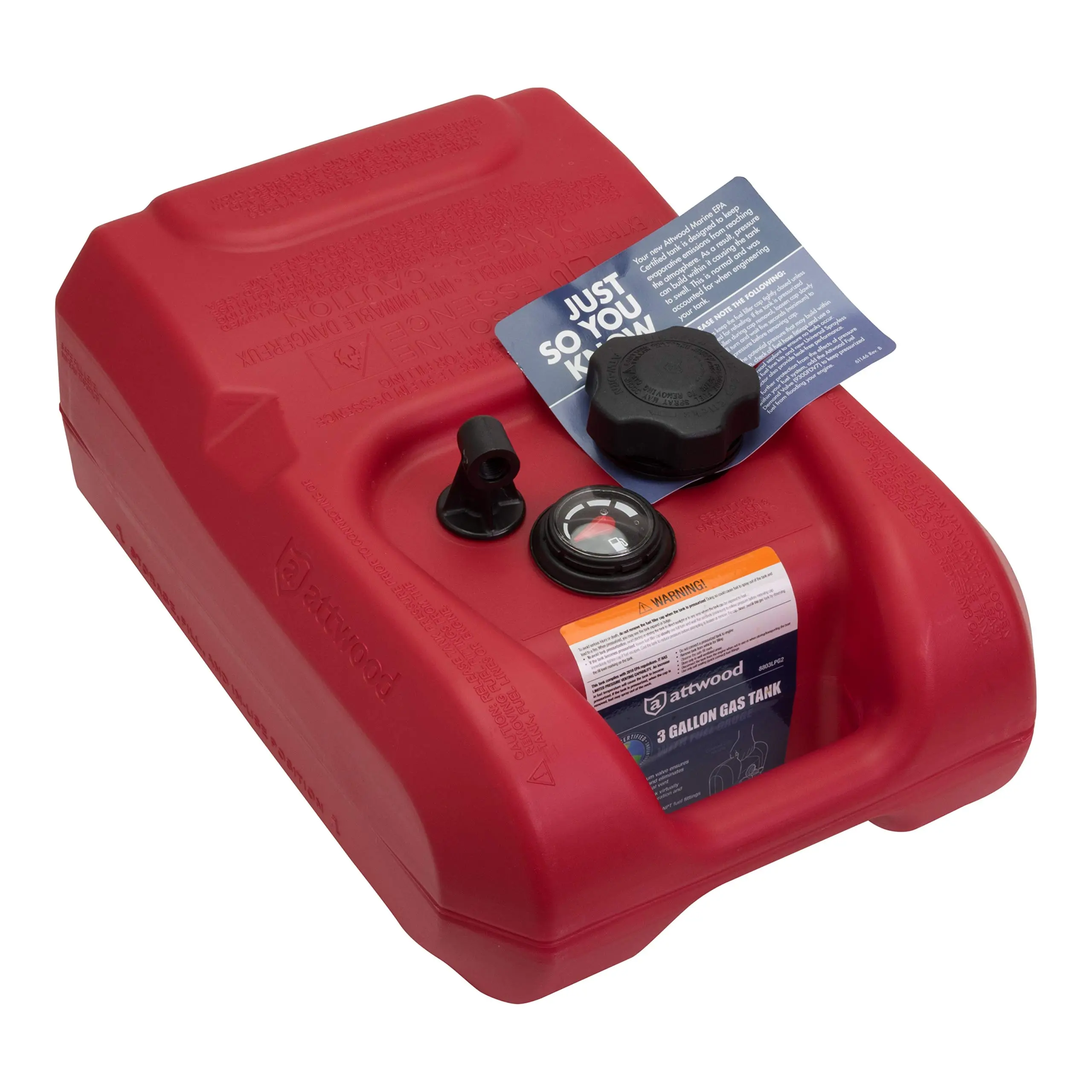 ATTWOOD 8803LP2 EPA and CARB Certified 3-Gallon Portable Marine Fuel Tank