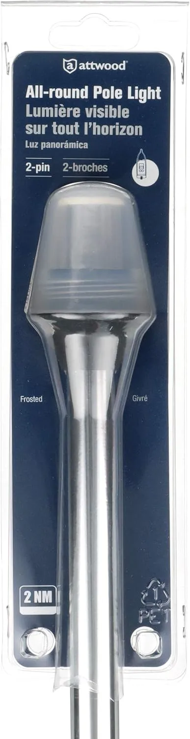 ATTWOOD Traditional Style Frosted Globe All-Round Navigation Light with 2-Pin Locking Collar Pole
