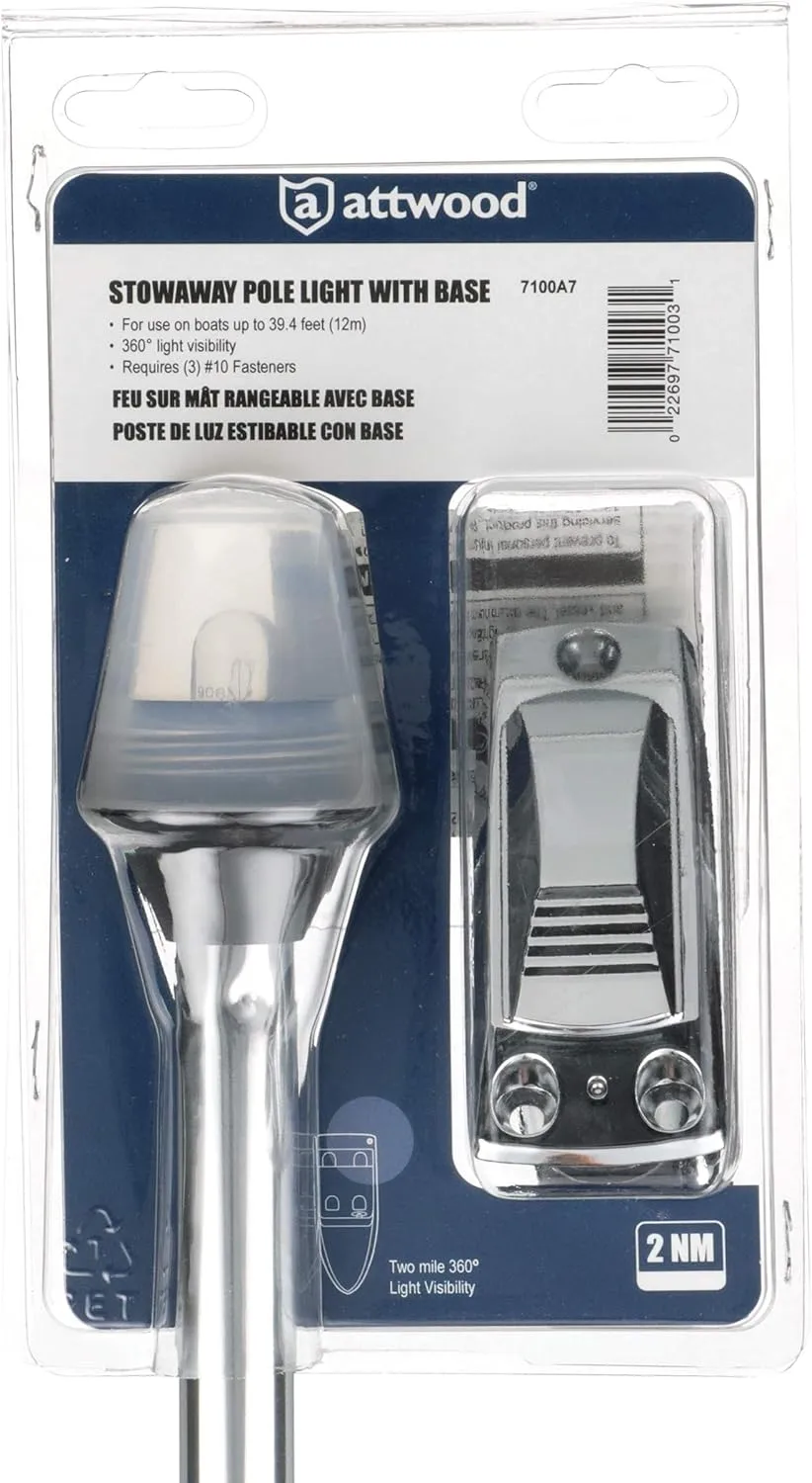 ATTWOOD Stowaway Light w/2-Pin Plug-In Base - 12V - 2-Mile
