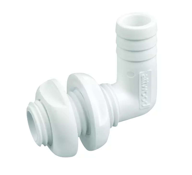 Attwood 3877-3 Polypropylene 90-Degree Thru-Hull Connector, White Finish