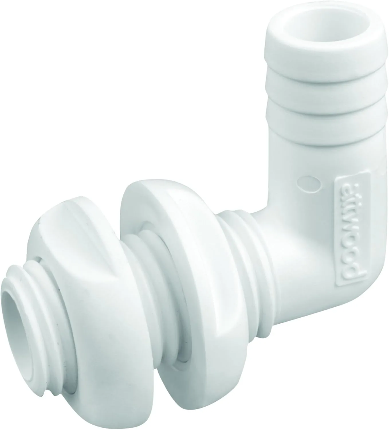 Attwood 3877-3 Polypropylene 90-Degree Thru-Hull Connector, White Finish