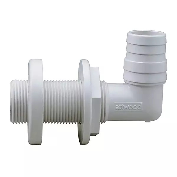 Attwood 3879-3 90° White Plastic Thru-Hull Connector - 1-1/8" I.D.