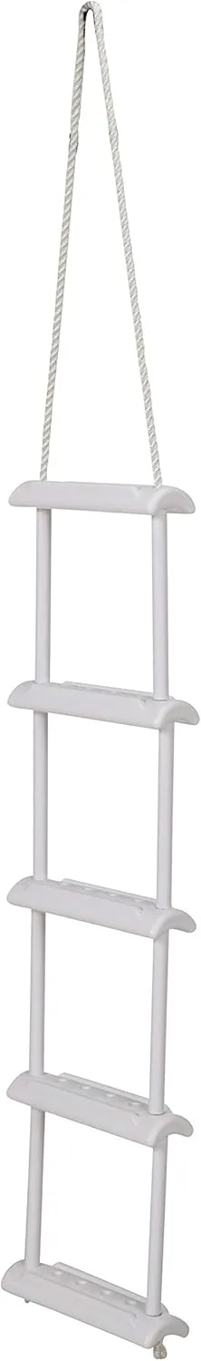 Attwood 11865-4 Rope Ladder, 5-Step, 11 ¾-Inch-Wide Blow-Molded Steps, 5 Feet Long, Non-Slip Step Surfaces, Nylon Rope