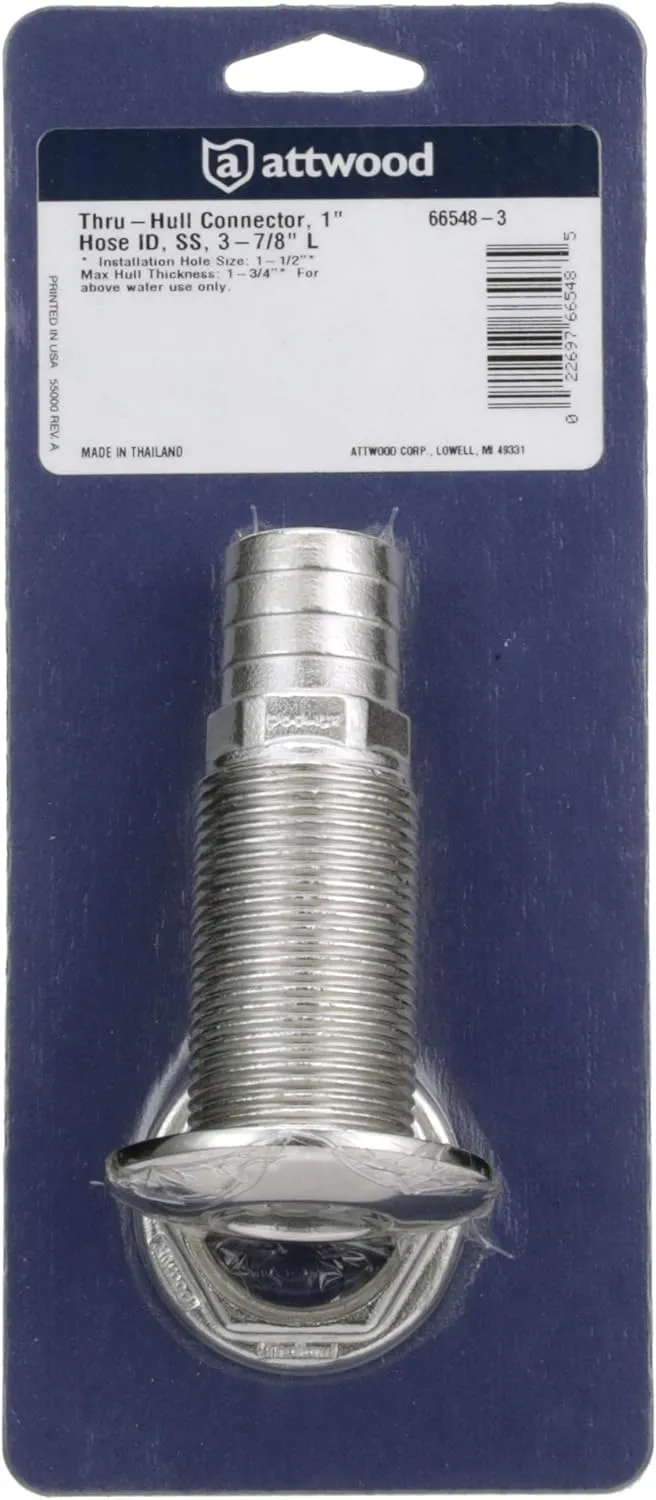 ATTWOOD Stainless Steel Straight Barbed Thru-Hull (Standard Thread)