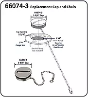 Attwood 66074-3 Stainless Steel Deck Fill Replacement Cap & Chain fits 3.0” Flange