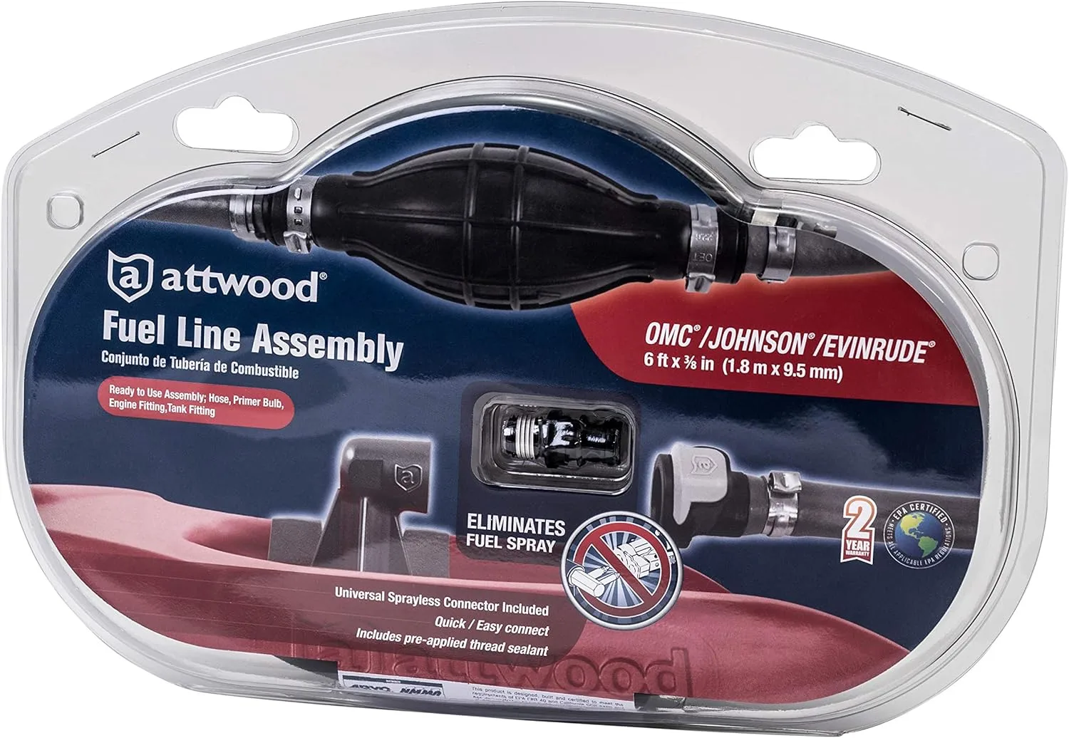 Attwood 3/8-inch x 6-foot Marine Fuel Line Kit with Universal Sprayless Connector