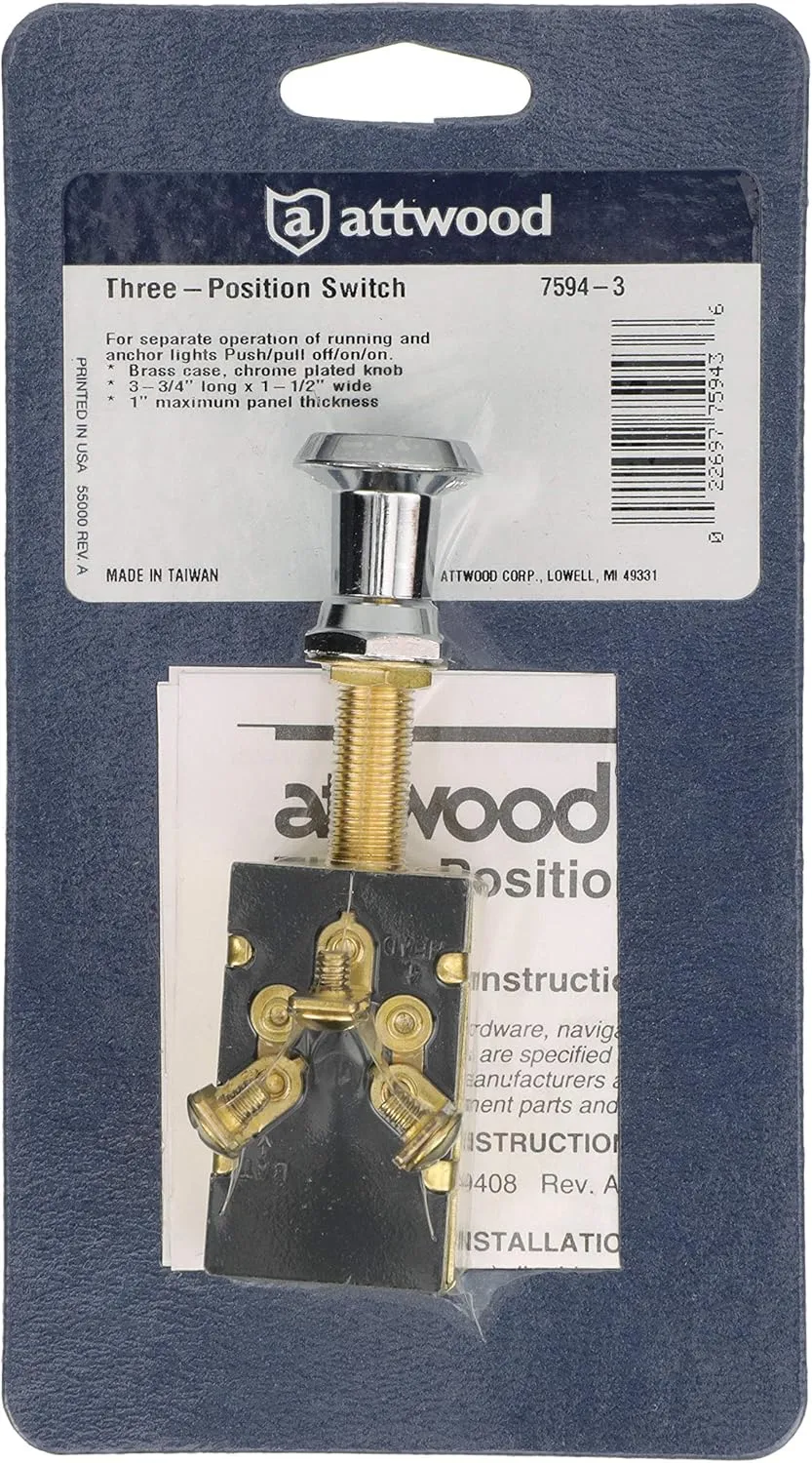 Attwood Marine - 7594-3 Three-Position Off/On/On Push/Pull Switch