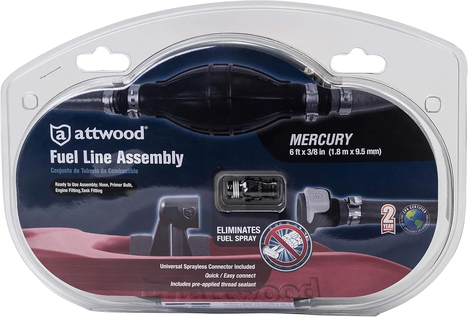 Attwood 3/8-inch x 6-foot Marine Fuel Line Kit with Universal Sprayless Connector