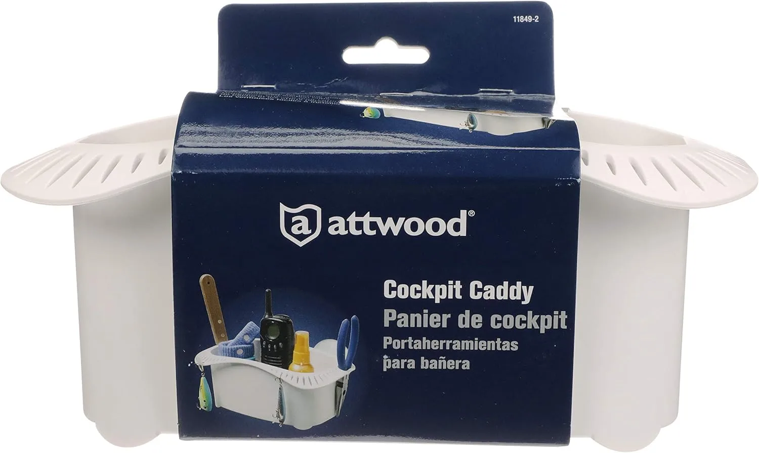 Attwood 11849-2 Cockpit Caddy, Holds Fishing Gear and Personal Items, Slots for Over 22 Lures, White Plastic