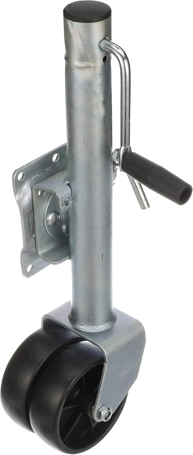 Attwood 11126-4 Fold-Up Trailer Jack, 1,500-Pound Capacity, 12-Inch Travel Lift, 26-Inch Lift, Dual Wheels