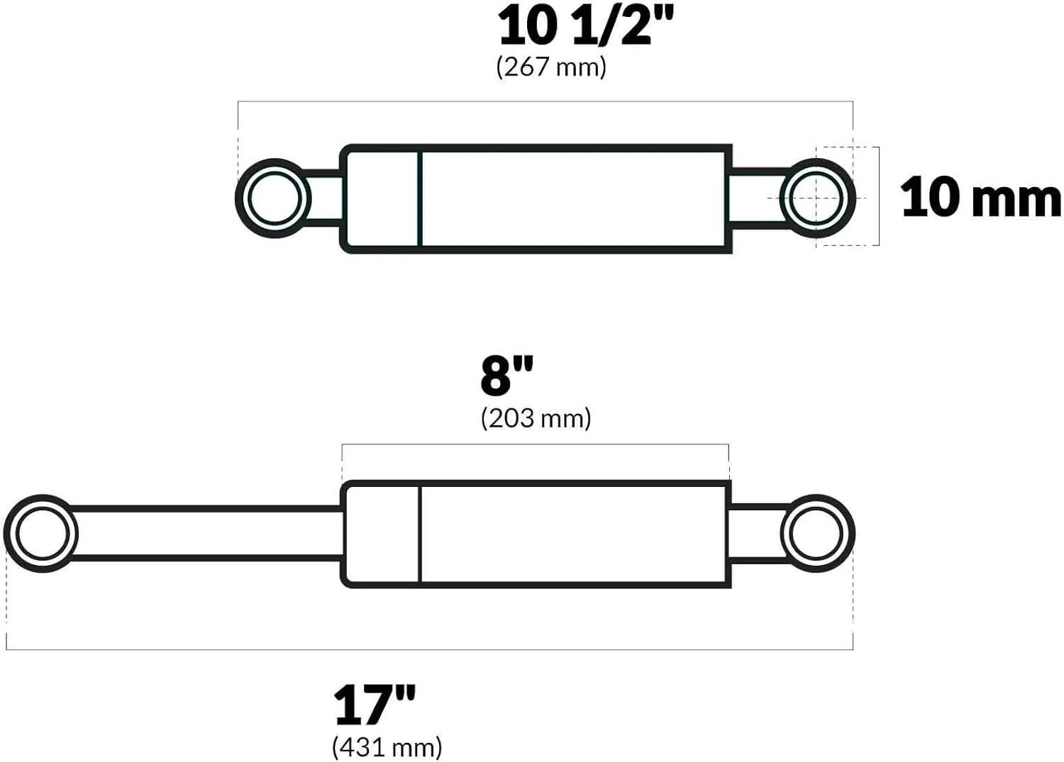 attwood Lift Gas Spring Standard Output Force: 40 lbs, Size: 0.81" H x 2.12" W x 22.5" D, Extended Length: 17.2"