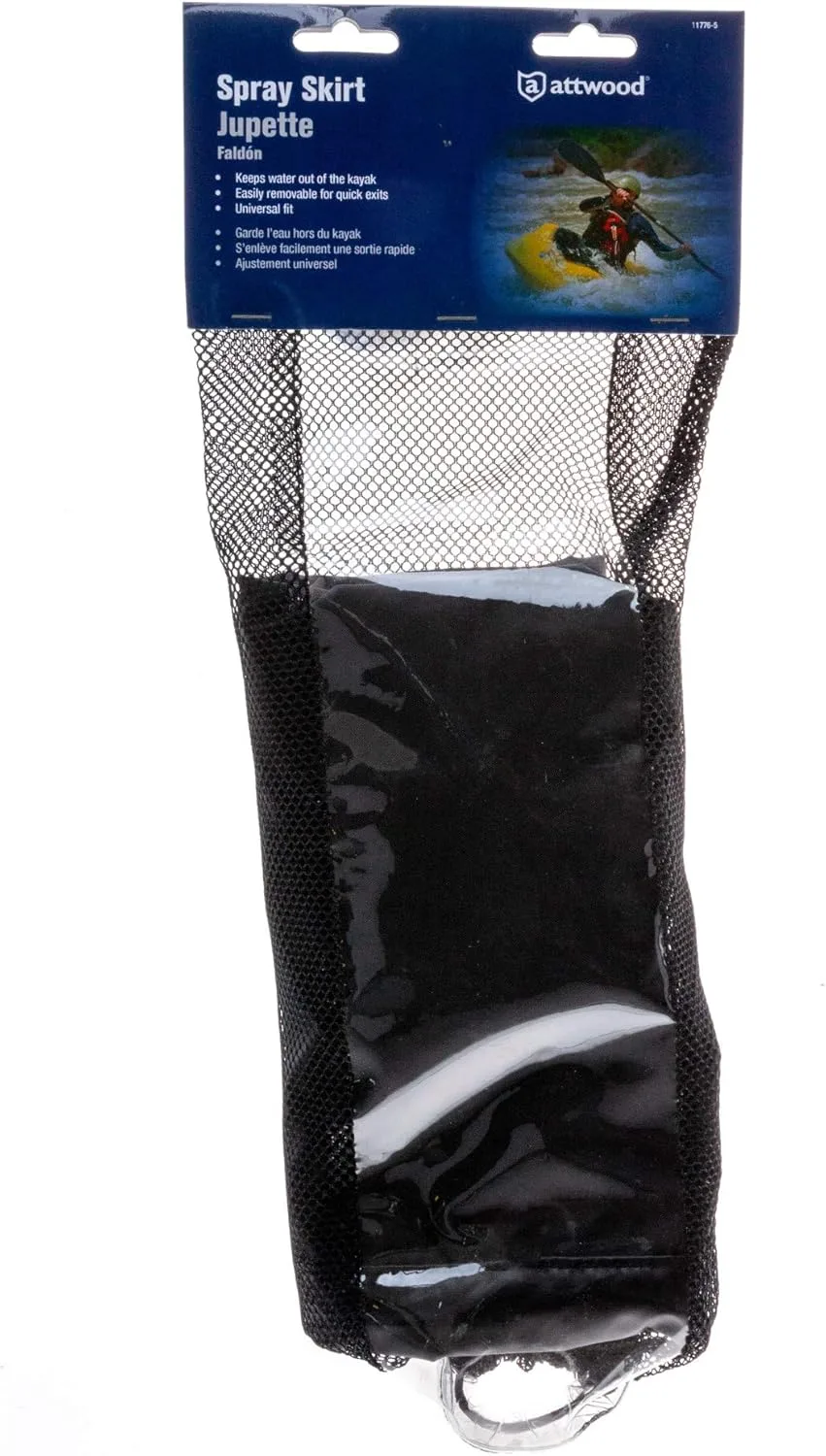 attwood 11776-5 Kayak Nylon Spray Skirt with Mesh Storage Bag, Black