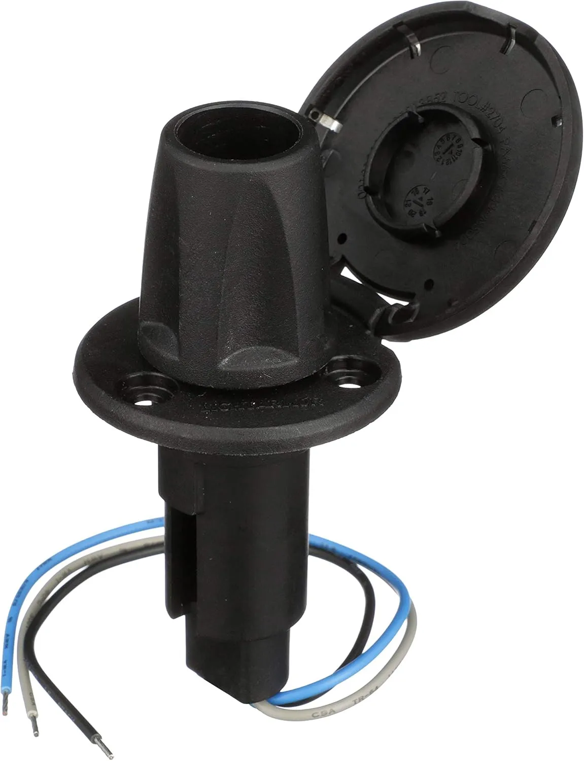 Attwood 910R3PSB-7 LightArmor™ 910R Series Round Plug-In Light Base — for All-Around Pole Light, 3-Pin, Black Stainless Cover