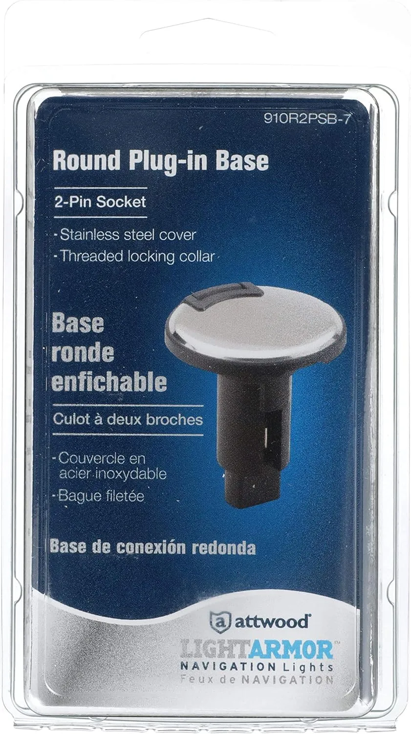 Attwood 910R2PSB-7 LightArmor™ 910R Series Round Plug-in Light Base — for All-Around Pole Light, 2-Pin