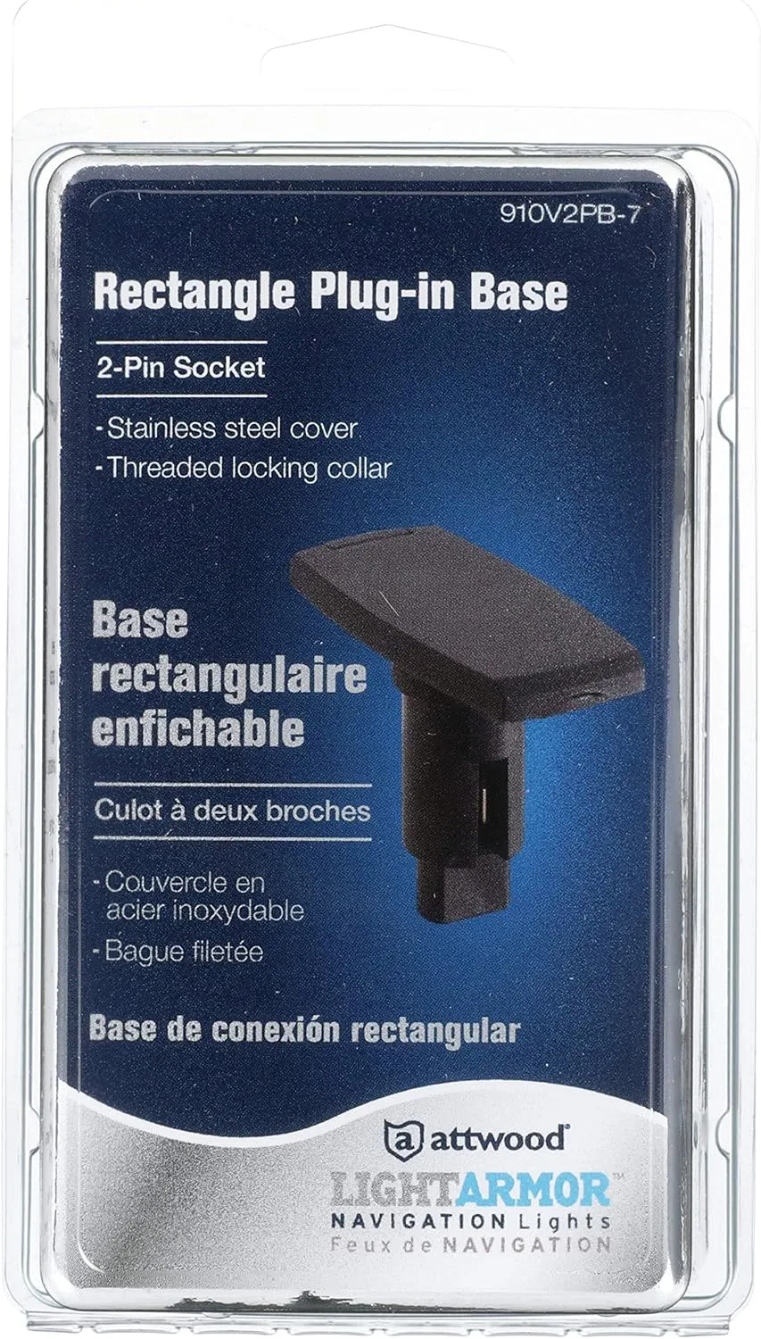 Attwood 910V2PB-7 LightArmor™ 910V Series Rectangle Plug-In Light Base — for All-Around Pole Light, 2-Pin