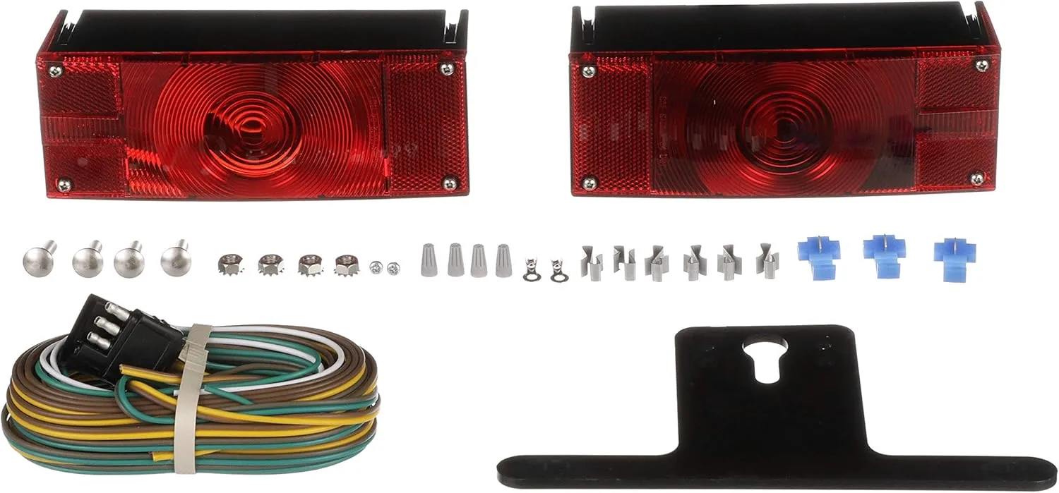 Attwood 14063-7 Low-Profile Submersible Trailer Light Kit, for Trailers Over 80 Inches Wide, 2 Lamps, Wiring Harness