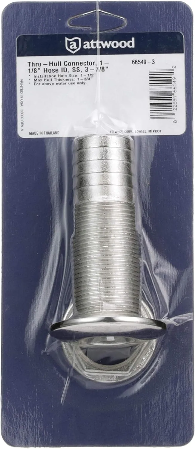 ATTWOOD Stainless Steel Straight Barbed Thru-Hull (Standard Thread)